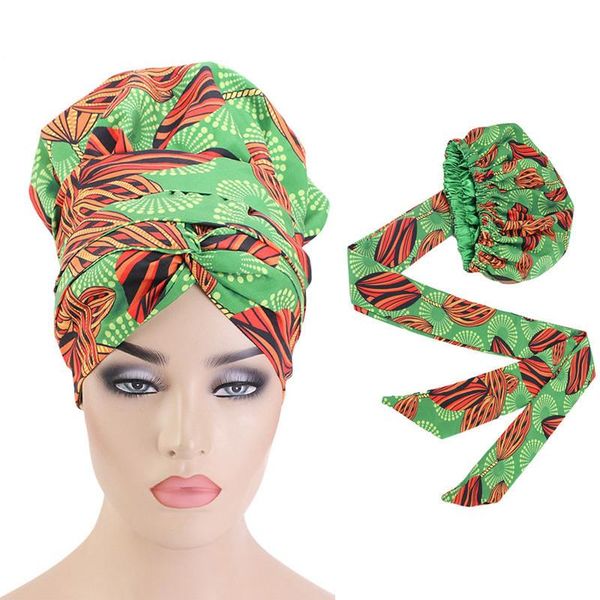 

ethnic clothing printed satin hat double-layer soft headgear solid color nightcap tie and hair accessories with streamers breathable, Red