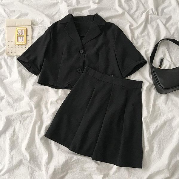 

one piece/suit, female summer 2021 fashion business suit collar short high waist a- line skirt two-piece set women's suits & blazers, White;black