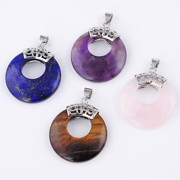 

pendants 1pc silver plated natural tiger eye stone purple amethysts round hollow shape retro pendant for necklaces fashion jewelry, Black