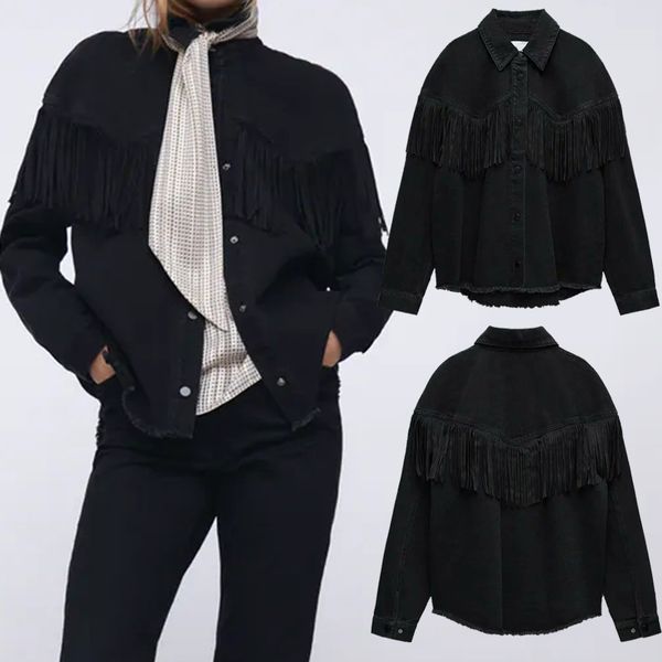 

spring ies denim drop black woman jeans jagged punk jacket streetwear, Black;brown