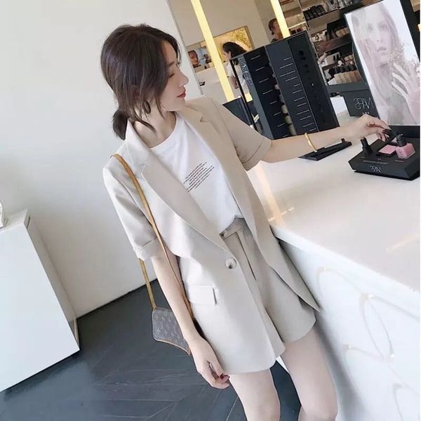 

summer 2021 korean blazer shorts set female fashion temperament godds model foreign style occupation two piece set, White