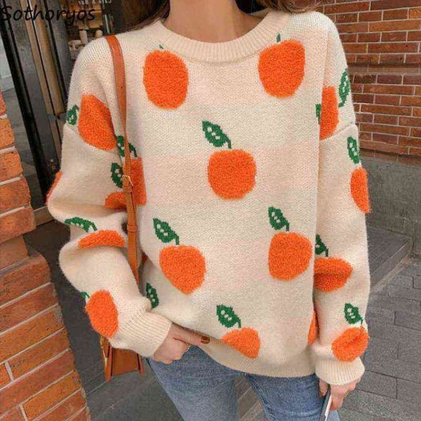 

pullovers women baggy o-neck embroidery printing design all-match knitted warm soft sweater streetwear ulzzang femme fashion y1110, White;black