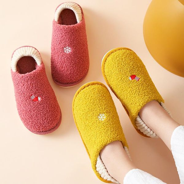 

winter couple cotton slippers comfortable and warm solid color ladies plush non-slip wear-resistant, Black