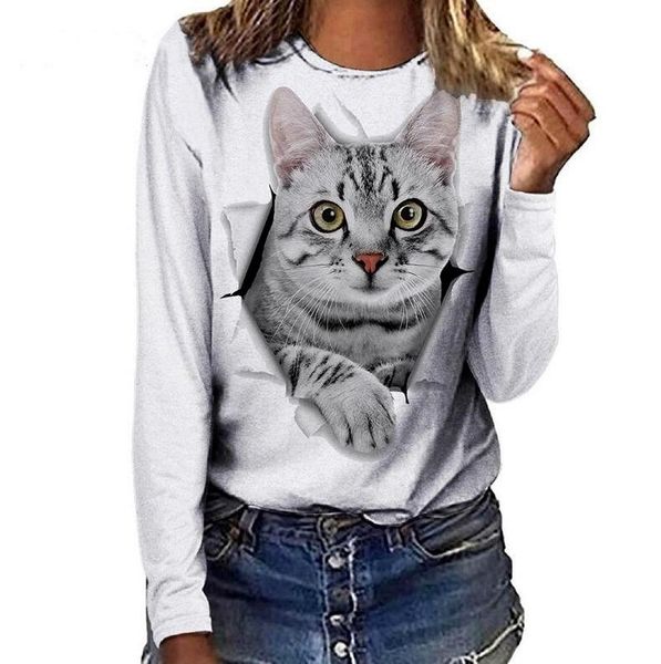 

women's blouses & shirts women clothes autumn casual fashion funny blouse shirt vintage long sleeve cat print ladies blusas mujer, White