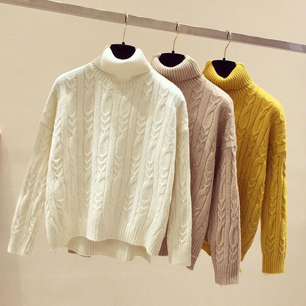 

lucyever turtleneck women sweater winter thick pullover knitted jumper casual loose white oversize korean girls warm 2021 women's swea, White;black