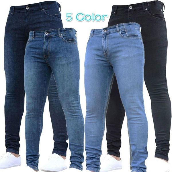 

men's fashion jeans 2021 winter thin pants tight mid waist sports, Blue