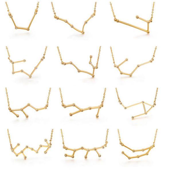

constellation necklaces pendant female elegant star zodiac sign choker charm gold chain for women jewelry gifts, Silver