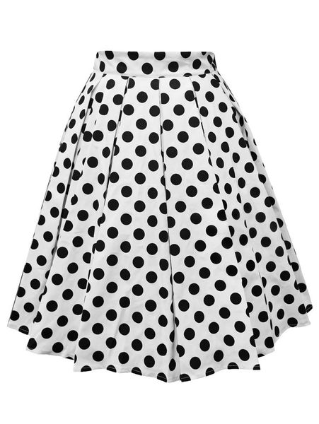 

skirts kenancy women's polka dot a-line jupe femme saias faldas 2021 spring summer vintage skirt high waist work wear midi, Black