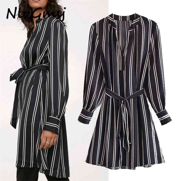 

dres chic with belt black white stripe mini vintage long sleeve female es vestidos mujer 04 210628, Black;gray