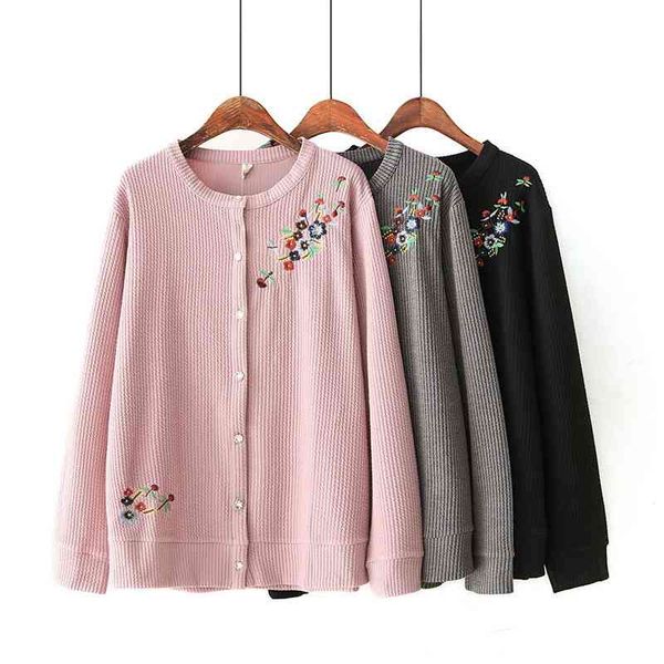 HSA Lose Strickwaren Frauen Strickjacke Koreanischen stil Harajuku Blume Bestickt Pullover Herbst Winter Stricken Jacke Mantel 210417