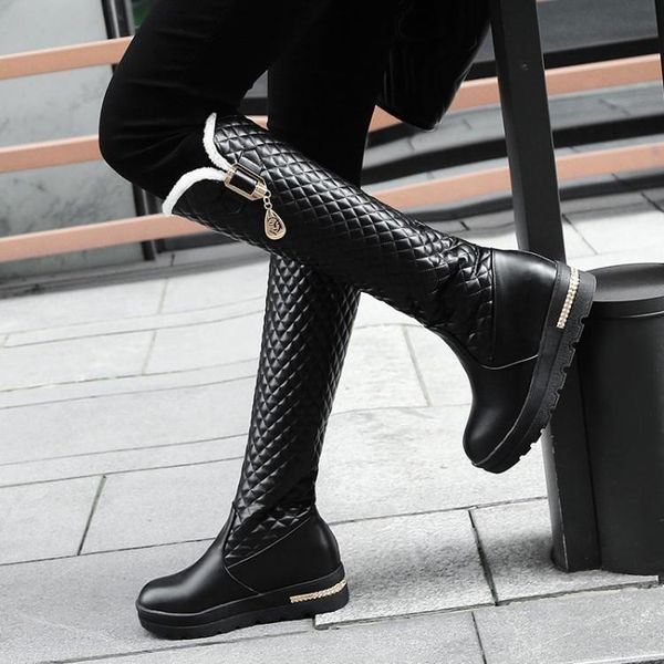 

boots oversized women woman winter shoes botas metal pendant pearl sleeve, Black