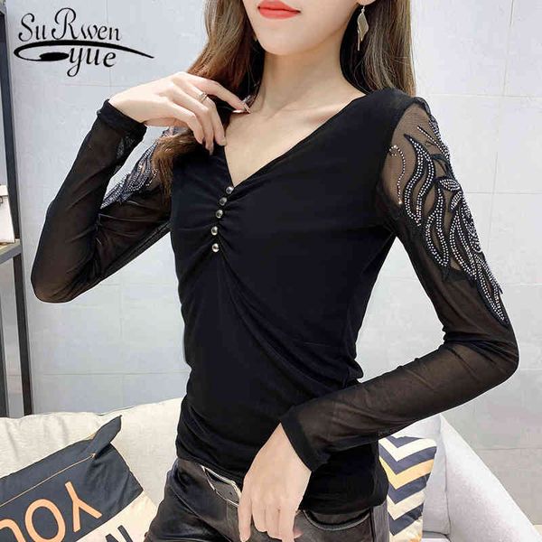 

casual leopard print pullover women blouse spring slim korean mesh long sleeve shirt woman blusas mujer 8491 50 210521, White