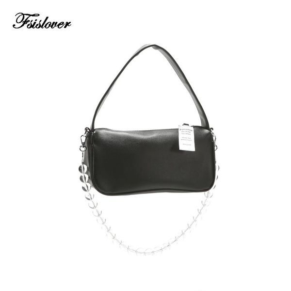 

evening bags fashion baguette bag crystal pearl chain women messenger handbags pu leather street solid shoulder bolsa mujer 2021