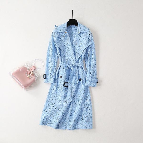 

women's trench coats autumn openwork blue lace coat chaquetas mujer invierno 2021 long sleeve campera d9058, Tan;black