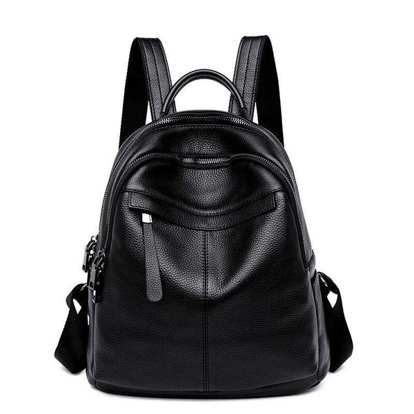 

backpack head leather women's korean versatile soft schoolbag leisure