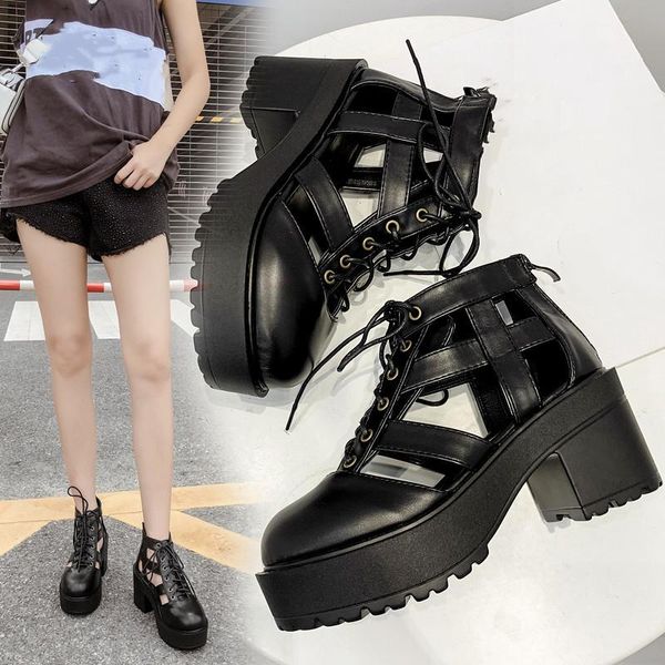 

selling fashion summer platform sandals women basic cover heel ladies shoes rome lacing black woman