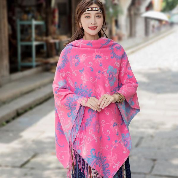 

scarves ethnic style impatiens thickened super autumn winter tourism square scarf summer air-conditioned room shawl dual-use foulard, Blue;gray