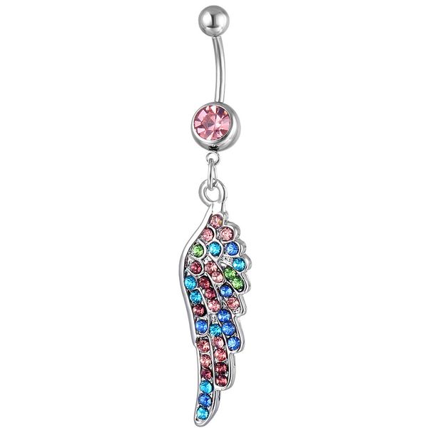 

d0551b wing multi-color belly navel button ring, Silver