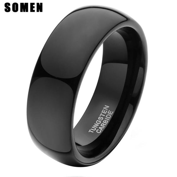 

wedding rings somen men ring black 8mm tungsten domed design band jewelry brushed matte finished engagement bague homme, Slivery;golden