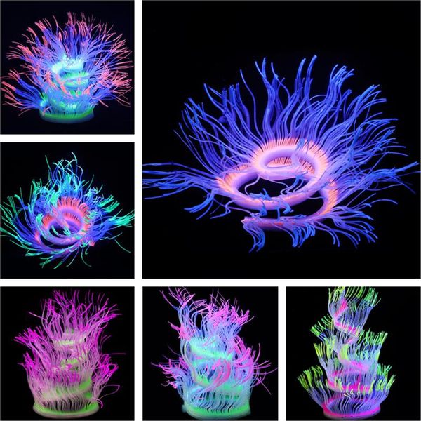 

flexible style silicone aquarium coral anemone decoration artificial fish tank sea ornament glowing in light decorations