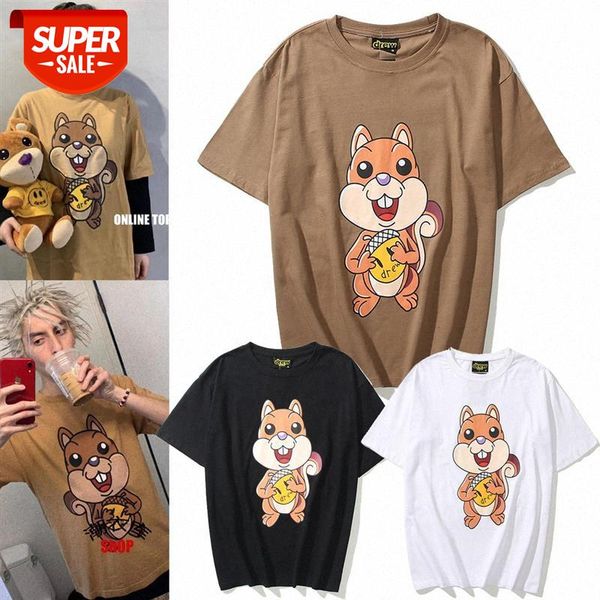 

summer drew smiley face bieber brown squirrel short-sleeved t-shirt men and women couple bottoming shirt #nm3a, White;black