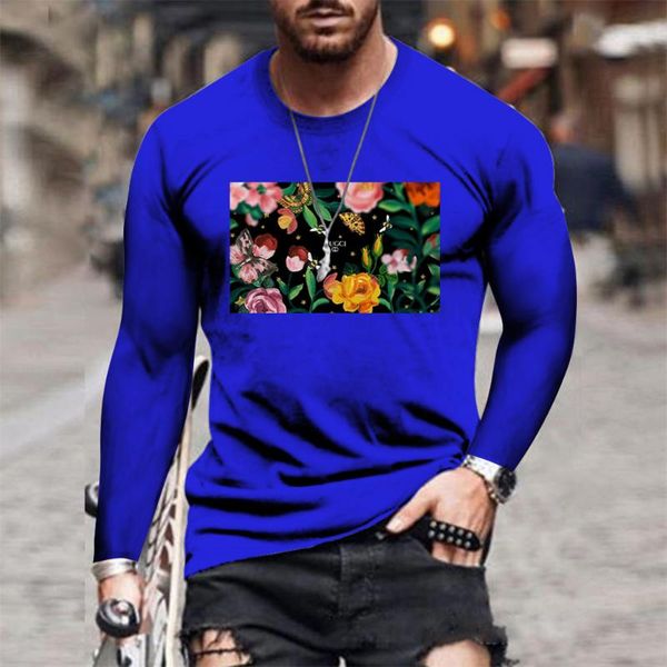 

men's t-shirts 2021 summer 3d gu classic flowers harajuku fashion round neck long-sleeved casual t-shirt, White;black