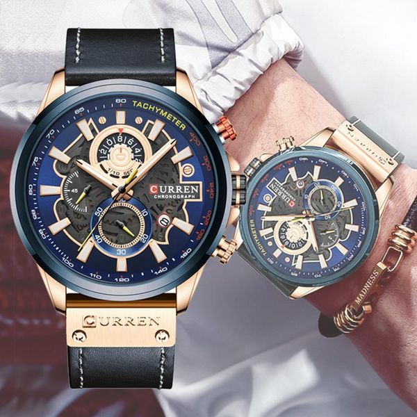 

wristwatches 2021 curren mens watches waterproof 24 hour date quartz clock male leather sport wrist watch relogio masculino, Slivery;brown