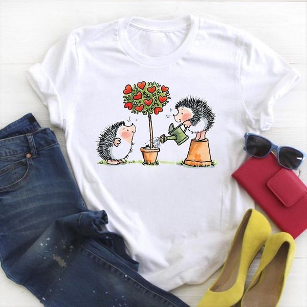 

love cartoon animal clothing women t shirt valentine print summer tee clothes womens graphic, White