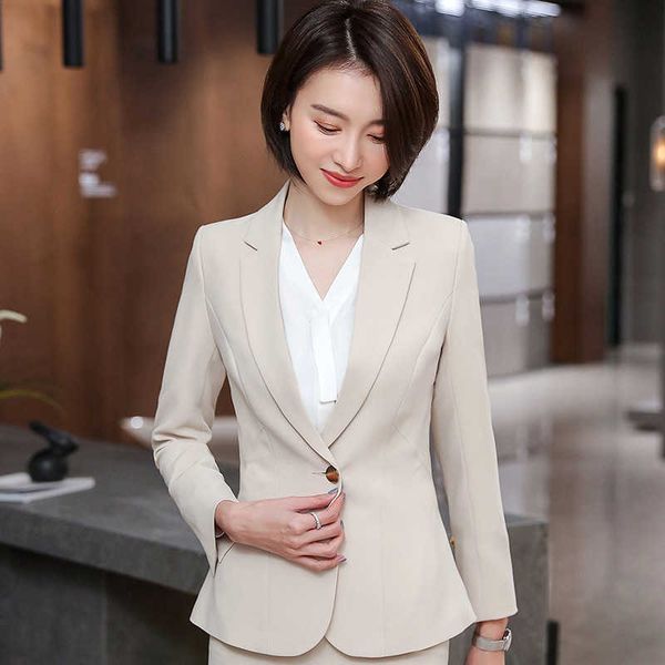 

professional suit 2-piece slim long sleeve office lady jacket autumn and winter casual pants overalls 210527, White