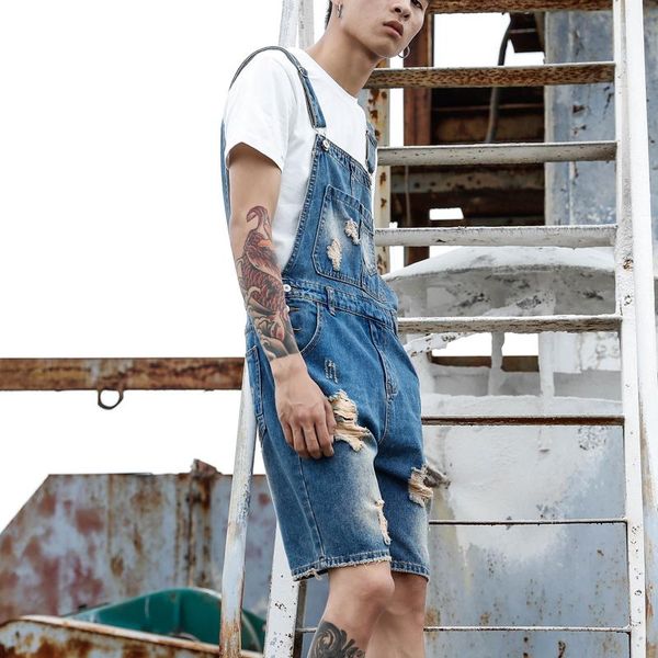 

ripped jeans jumpsuit shorts men summer overalls mens denim playsuits distressed romper destroyed male clothes plus size 4xl 5xl men's, Blue