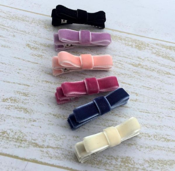 

2021 handmade velvet hair clips velvet ribbon bow clips for baby girls baby hair accessory 18pcs/lot, Slivery;white