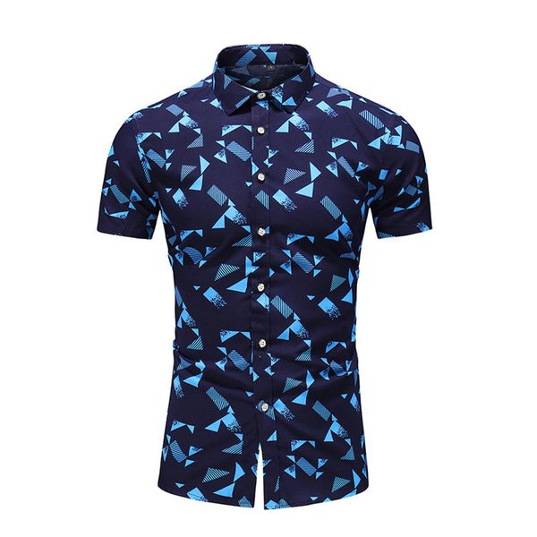 

geometric printing turn-down collar casual shirts men summer fashion short sleeve button men's shirt white/sky blue/navy 5xl 6xl 210412, White;black