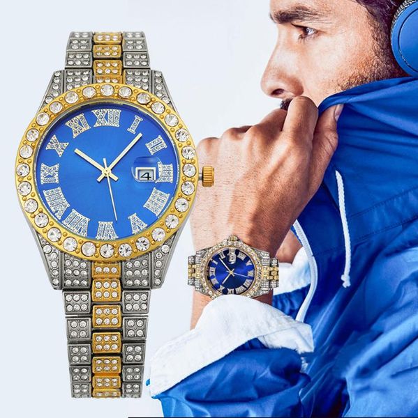 

wristwatches hip hop diamond watch men luxury 2021 brand mens gold analog quartz movt unique iced out man relogio masculino, Slivery;brown