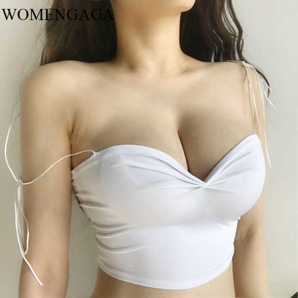 

womengaga & club style bandage fold low chest deep v big elastic solid color suspender tank vest sqqr 210603, White