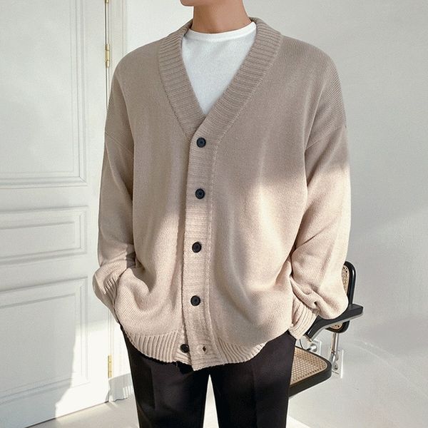 

korean single breasted v collar kintted cardigan sweater men's outerwear trendy handsome mens knitwear spring autumn 9y4499, Black;brown
