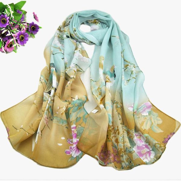 

scarves women floral printed echarpe chiffon soft neck scarf gradient pashmina muslim hijab wrap shawl summer long, Blue;gray
