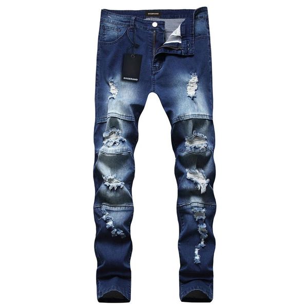 

men's jeans dsqbrand high-quality retro ripped leggings letter inner label cloth trousers luxury street fashion casual pants, Blue