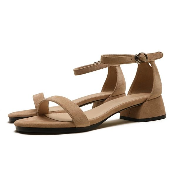 

sandals summer open toe female ankle straps suede leather shoes rubber soles med heel women e0096 pczb, Black
