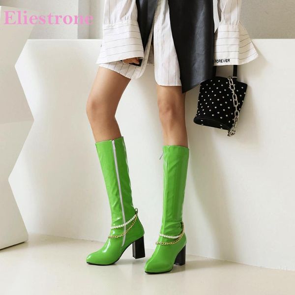 

boots 2021 brand elegant green orange women riding high sqaure heels lady shoes plus small big size 11 30 43 46 48, Black