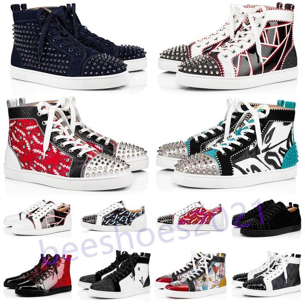 

mens casual shoes women outdoor red bottoms shoe studded spikes loafers sneakers suede leather flats couples ttrainers des chaussures b25, Black