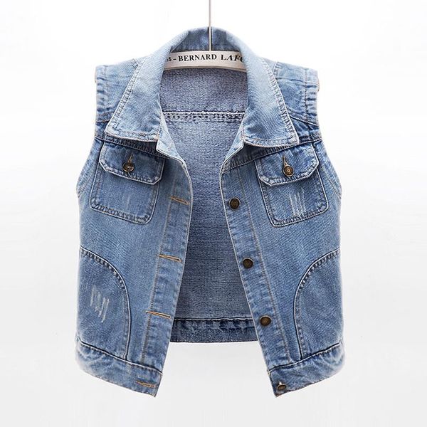 

women's vests summer fashion washed waistcoat women denim vest frayed pocket sleeveless jacket coat female korean casual slim short jea, Black;white