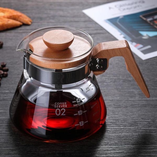 

coffee pots high borosilicate temperature resistant glass pot hand-made sharing teapot wooden handle