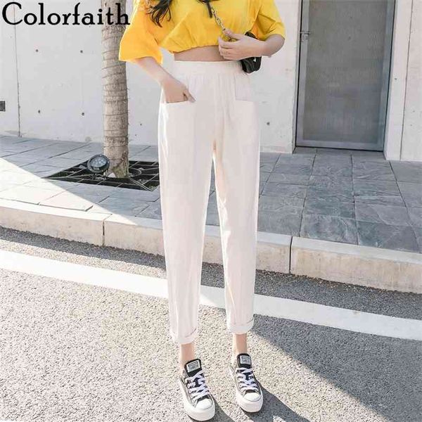 

summer women pants 4 colors high waist pockets casual cotton and linen ankle-length harem trousers p2313 210427, Black;white