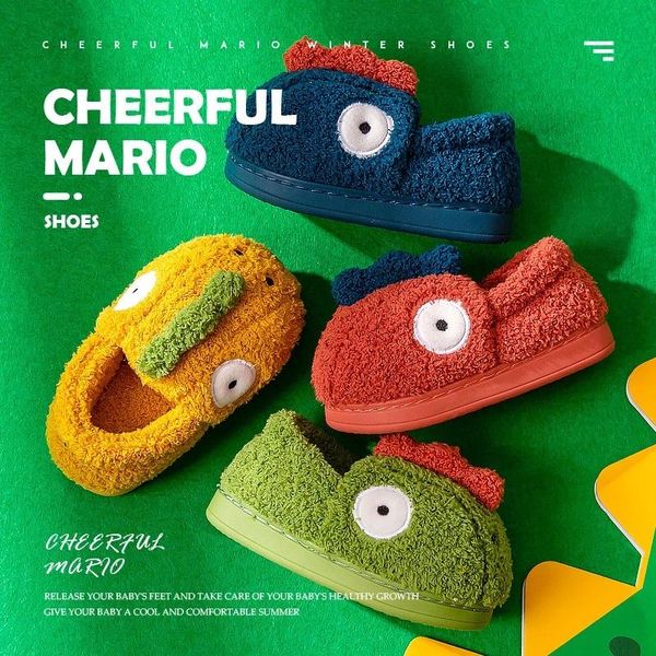 

slipper baby cotton slippers 2021 winter warm children' cute girls plush boys home furry indoor shoes, Black;grey
