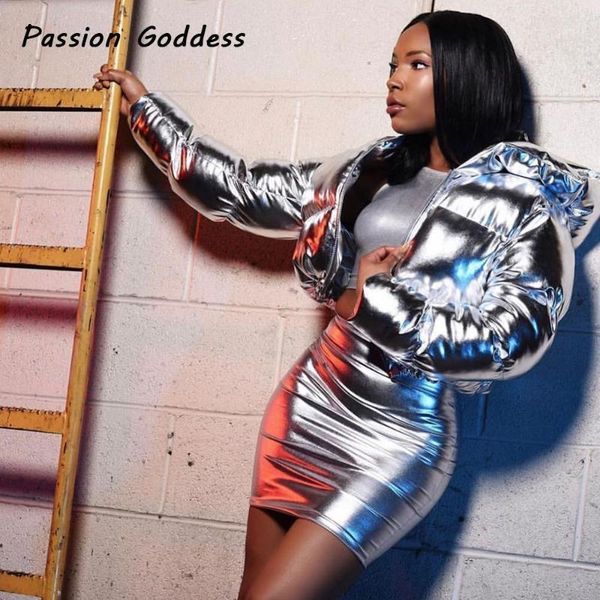 

women's down & parkas women glossy sliver zipper bubble coat puffer jackets cropped outcoat winter ropa de invierno para mujer1 m7qb, Black