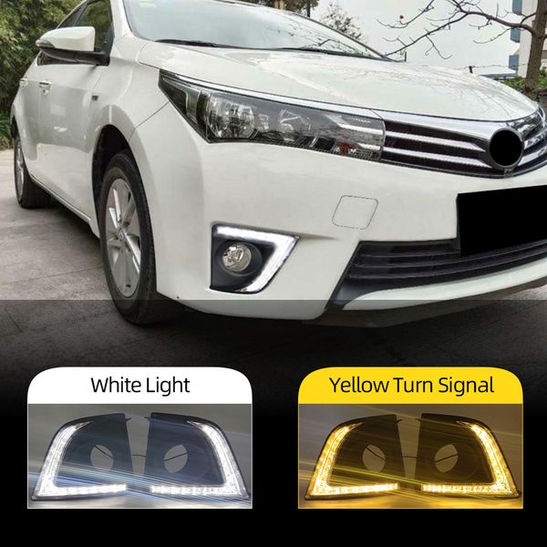 2PCS Auto LED Tagfahrlicht Für Toyota Corolla 2014 2015 2016 DRL Fließende Blinker Weiß Tag Licht nebel Lampe