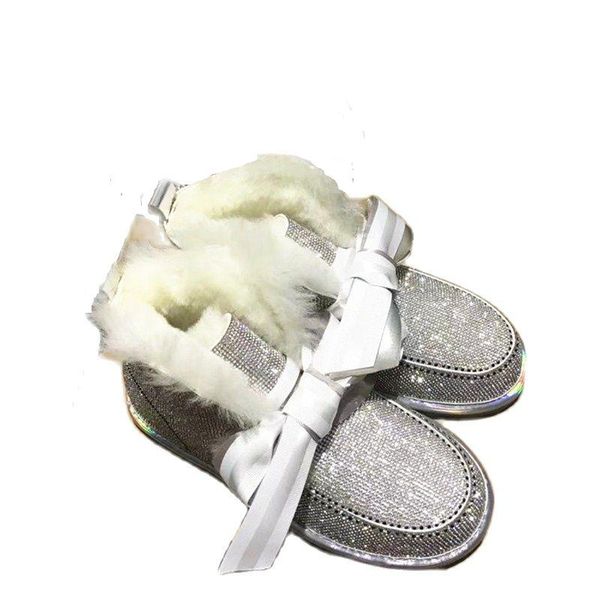 

boots fashion winter water rhinestones sheepskin fur integrated short barrel shoes women warm anti-fouling cotton snow, Black