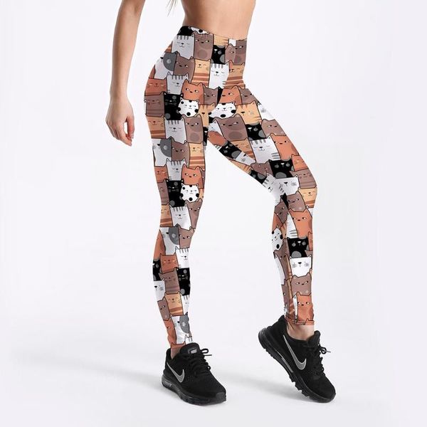 

women's leggings qickitout 12% elastano bonito elasticidade workout mulheres desenhos animados engraÃ§ado gato push up calÃ§as, Black