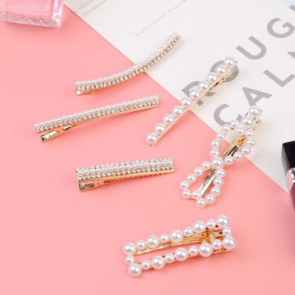 

70%off korean net red pearl simple cute banger side clip headdress hairpin bride crown, Golden;silver