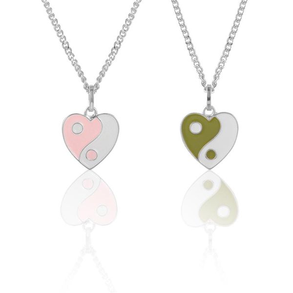 

chains tai chi heart shape paired pendant couple neckalces for women men teens 2021 necklace fashion jewelry gifts, Silver